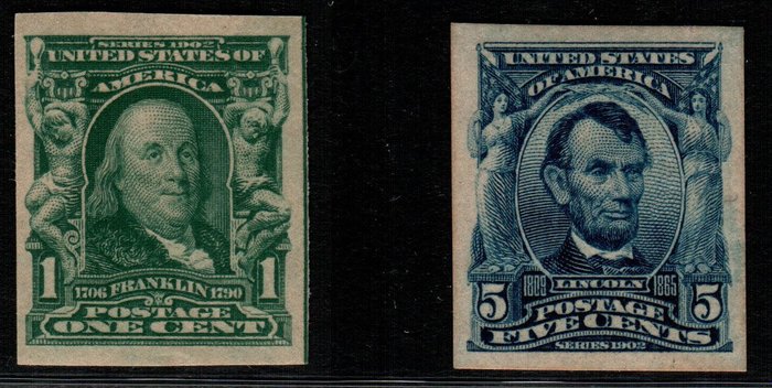 USA 1902 - Stamps of Franklin and Lincoln, imperforate Unificato 2017-2018 Catalogue no. 178 and 179