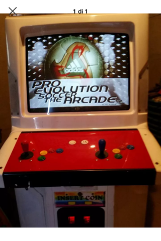 Arcade cabinet with the game “Pro Evolution Soccer the Arcade”