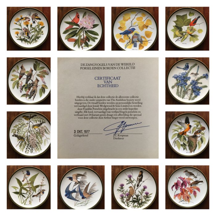 Franklin Mint “Songbirds of the World”- A complete set of 12 porcelain plates with 24 carat gold edging.