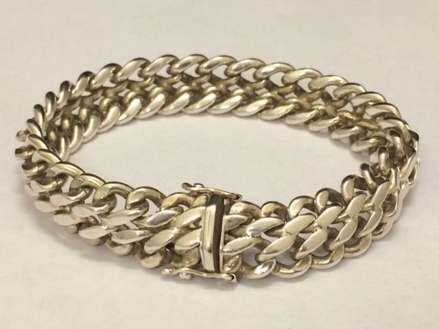 835 Silver bracelet with double curb links - 1960s - Length: 19 cm