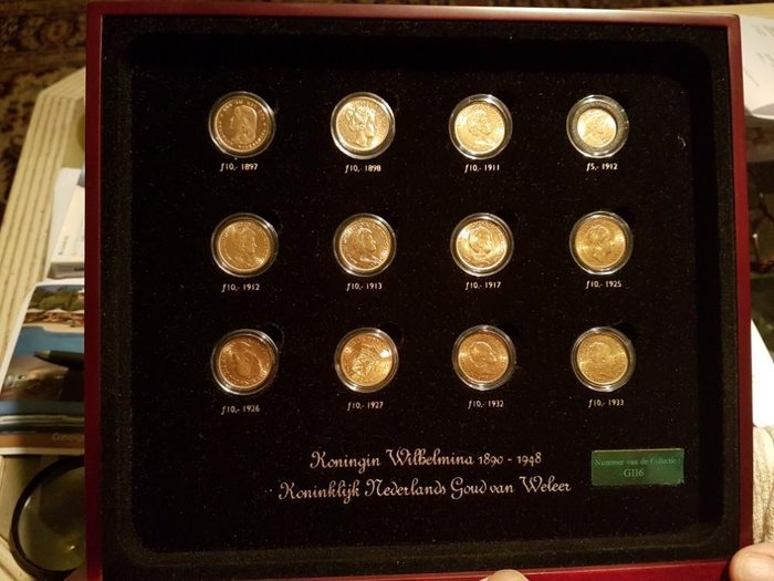 The Netherlands - 10 guilder 1897/1933 'Gold tenner collection Queen Wilhelmina 1890–1948', 12 coins - gold