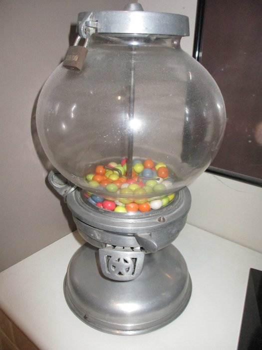 Inox gumball machine ‘Colombus’, 1923 with glass ball