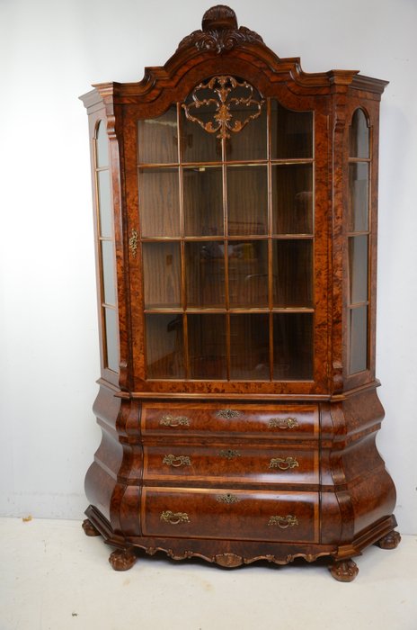 Double Curved Burr Walnut China Cabinet Holland Ca 1950 Catawiki