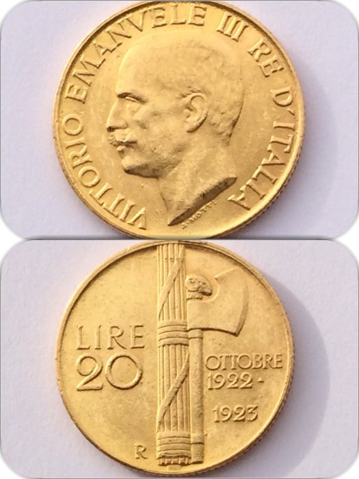 ITALY - Vittorio Emanuele III (1900–1943) - 20 lire gold 1923 (fasces) RR