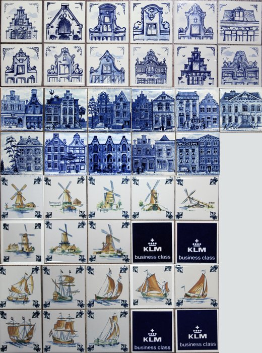 Lot with 39 Delftware KLM Business Class tiles