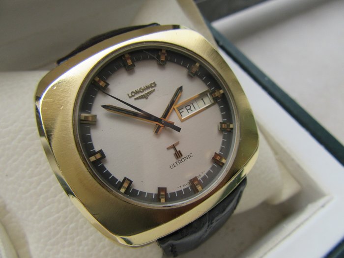 Longines Ultronic Day Date - Vintage 1960s oversize men's wristwatch - 40 microns gold - Rare