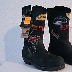 Women's Harley Davidson Brooklyn Patch  Dusted Black Leather Biker Boots Sizes 