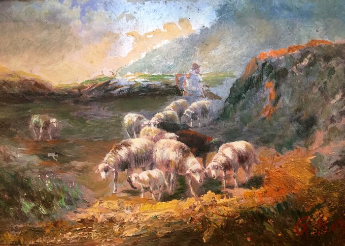 G. Roy - Paysage avec berger et moutons