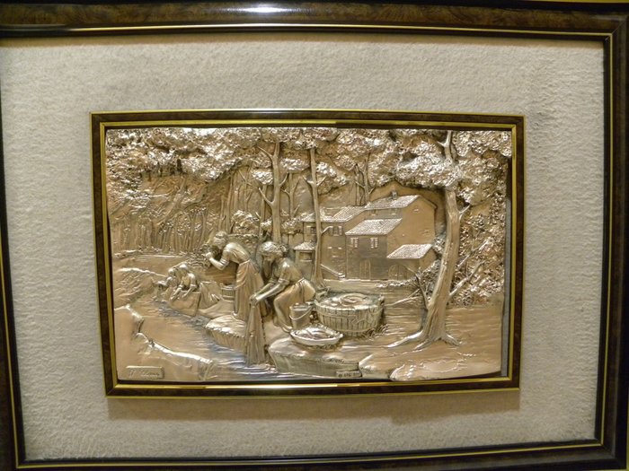 F. Chirico - “Lavandaie al Fiume” - Metal bas-relief covered with silver 925/1000