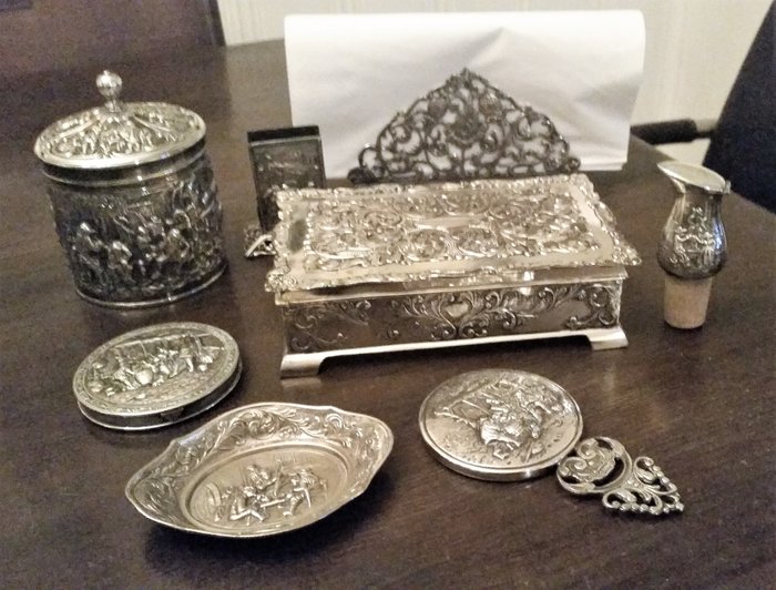 Vintage Zilpla 90 Silver Plate in relief - Netherlands scenes on different items