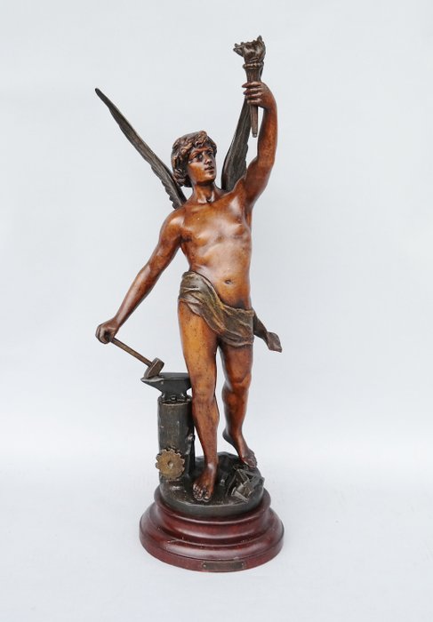 Eugène-Victor Cherrier - Skulptur Le Genie du Travail - bronzierter Metallguss - France - um 1900 