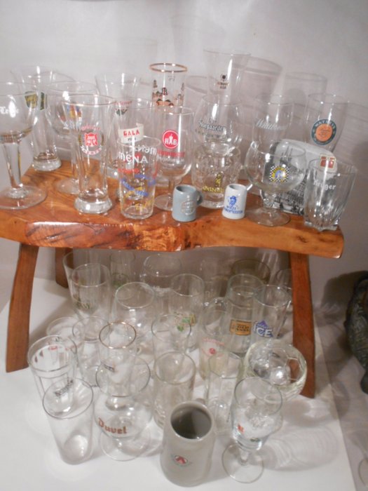Collection of 60 mainly rare vintage and antique beer glasses