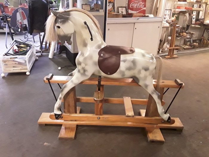 Vintage English rocking horse "Haddon Rockers Makers" and "restores Wallingford Oxfordshire 36165", England - rare version