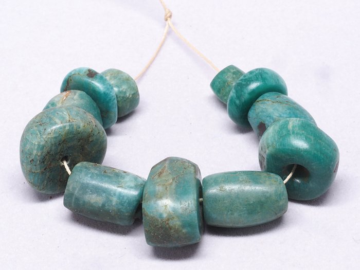 Ancient Amazonite Stone Beads Morocco 16 Beads 28 grams SKU-TB-452