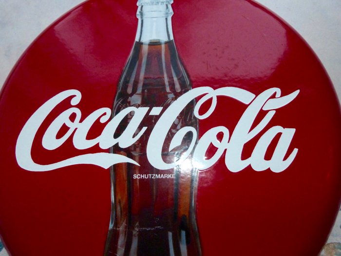 "Coca-Cola" old enamel sign with image of Cola bottle, Germany, circa 1950!