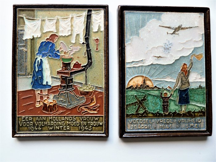 Porceleyne Fles (Royal Delft) - Two cloisonné tiles