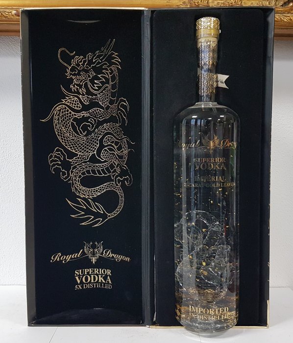 Royal Dragon Vodka Imperial 23-carat gold leaf vodka - 1.5L With Special Wooden/LED Gift Case - 40%vol.