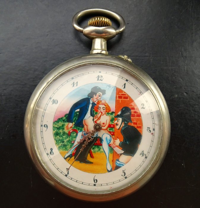 Doxa erotic animation antique large pocket watch circa 1905
