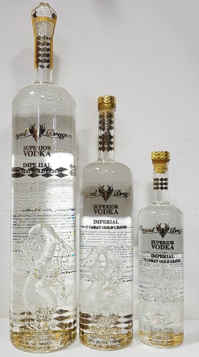 Collection Royal Dragon Vodka Imperial 23-carat gold leaf vodka - 1 bottle 70cl /   1 bottle 150cl /  1 bottle 3L - 40%vol.