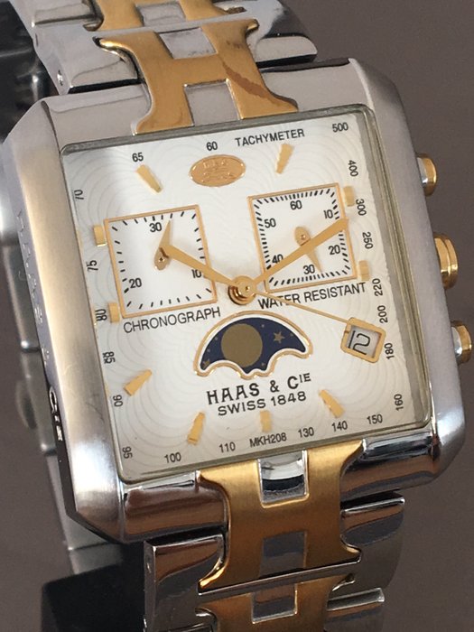 Haas & Cie moon phase men's chronograph wristwatch – 21st century