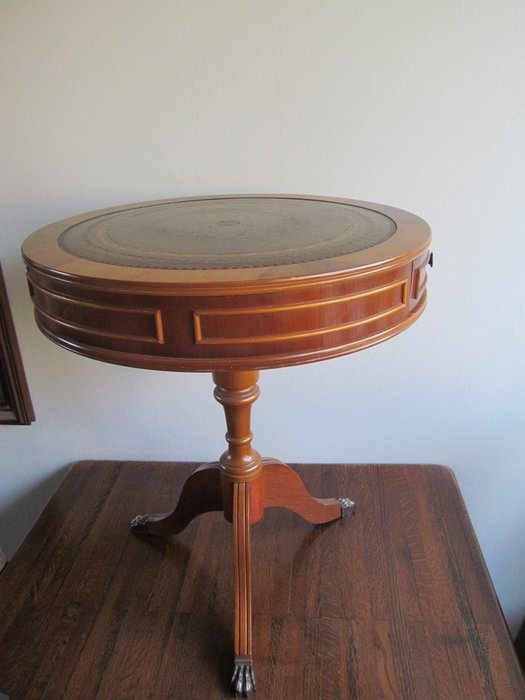 Beautiful Round Side Table With Two, Round Drum Table With Drawers