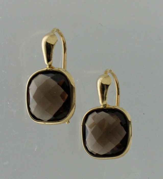 Yellow gold 14 kt, smoky quartz, dangle earrings - Catawiki