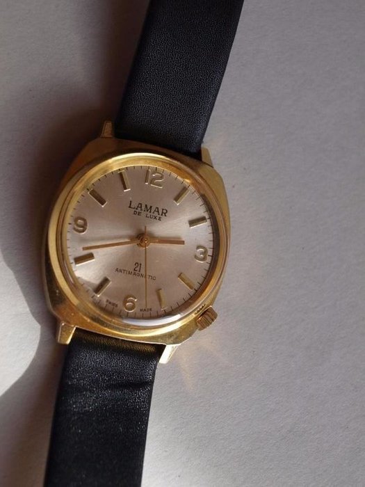 Relógio de pulso vintage LAMAR de Luxe, NOS (reposição), feito na suíça, para homem, nunca foi usado, modelo quadrangular raro. 