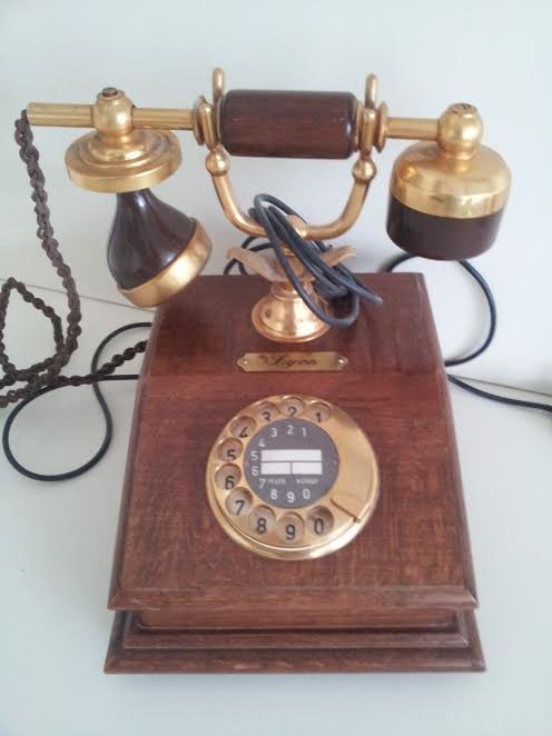 Antique Dial Telephone LYON - Brass and Wood