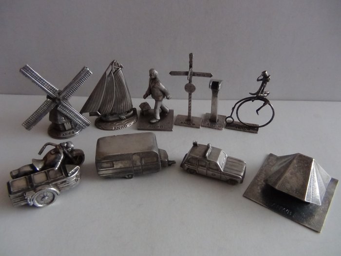 ANWB verzilverde miniaturen tien stuks complete verzameling, jaren zeventig, Nederland