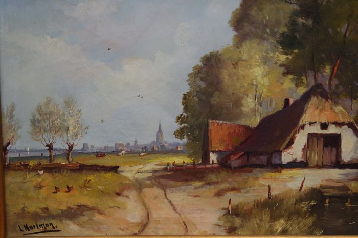 L. Hartman (20th century) - landscape with a farm