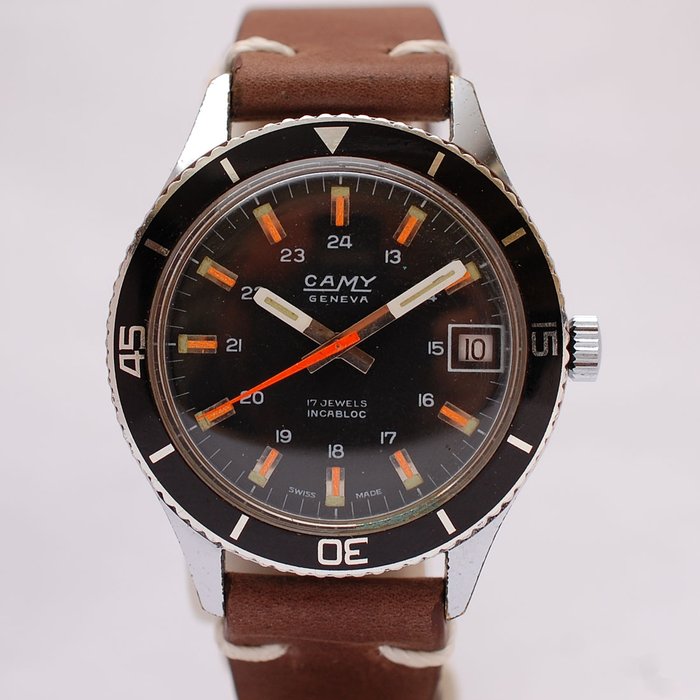 Relógio de mergulho Camy Geneva Vintage. Relógio de homem, anos 70
