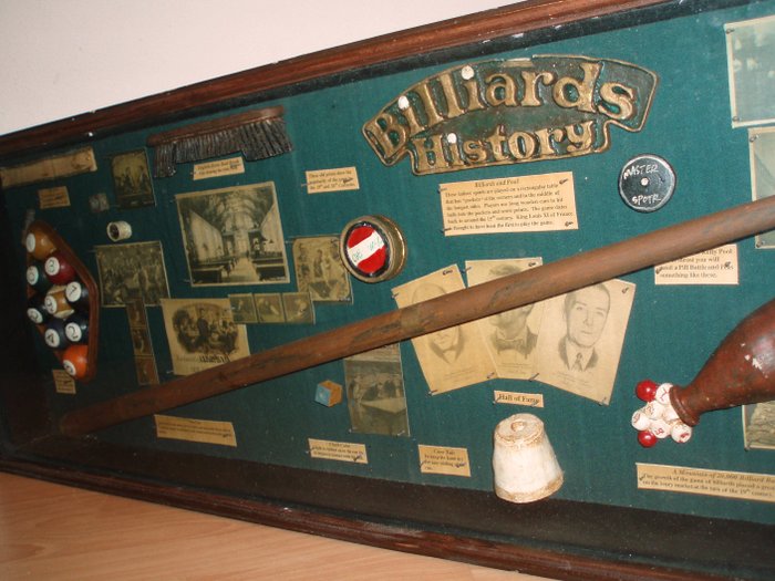 Billiards history shadow box, of the first members of the Billiards Hall of Fame