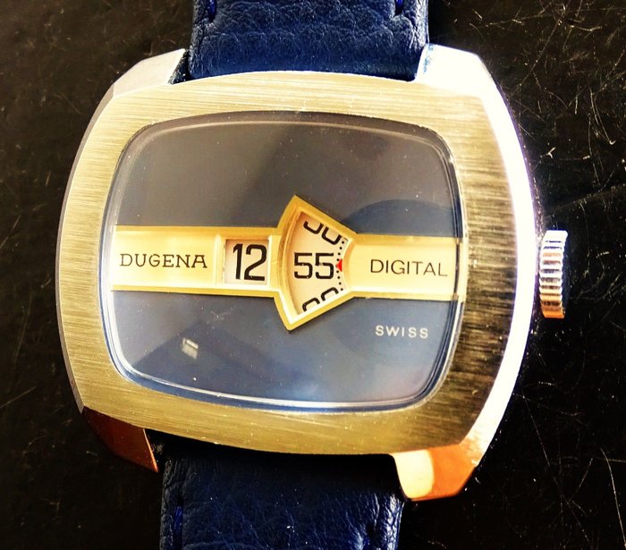 Dugena - orologio digitale con quadrante che ricorda uno schermo TV - orologio da polso da uomo - del 1970, mai indossato, giacenza di magazzino