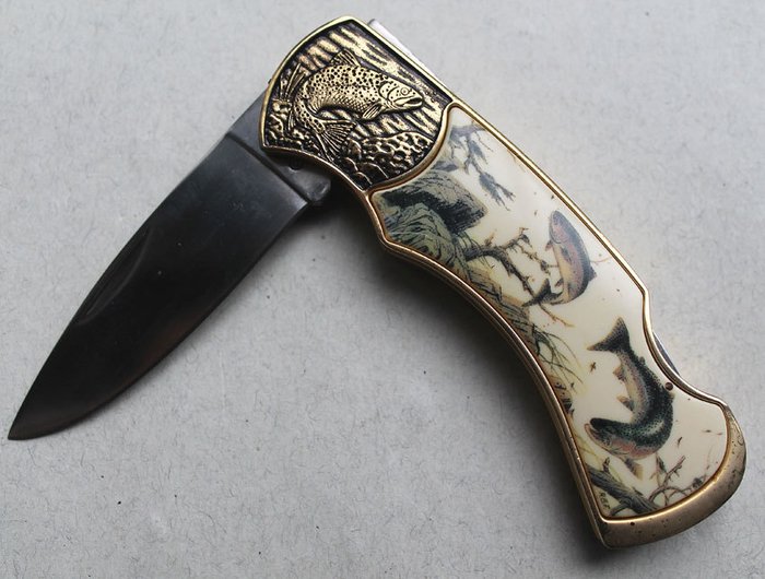 Franklin Mint - "Rainbow trout" collector pocket knife - 24 k gold plated