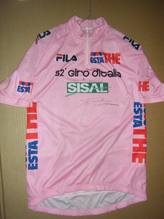 Cycling, Tour of Italy, 1990s, original pink jersey with the autograph of Marco Pantani