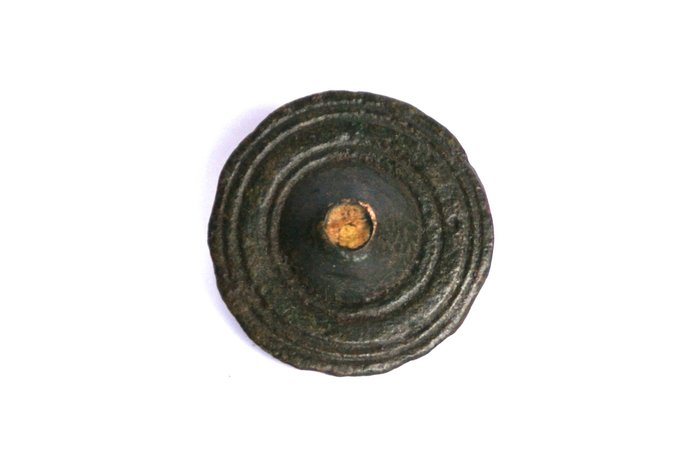 Roman bronze tutulus fibula with glass paste with original needle - 28 mm