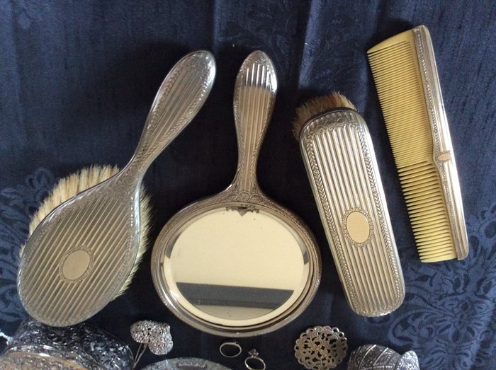 3 Piece Vanity Set Silver Plated, 3 Piece Silver Plated Vanity Set