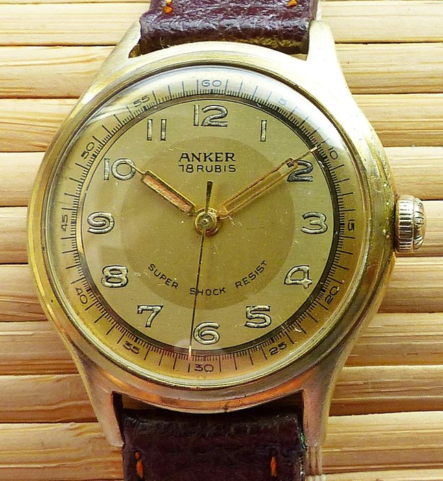 ANKER 18 rubis Super Shock Resist - men's wristwatch made in 1955