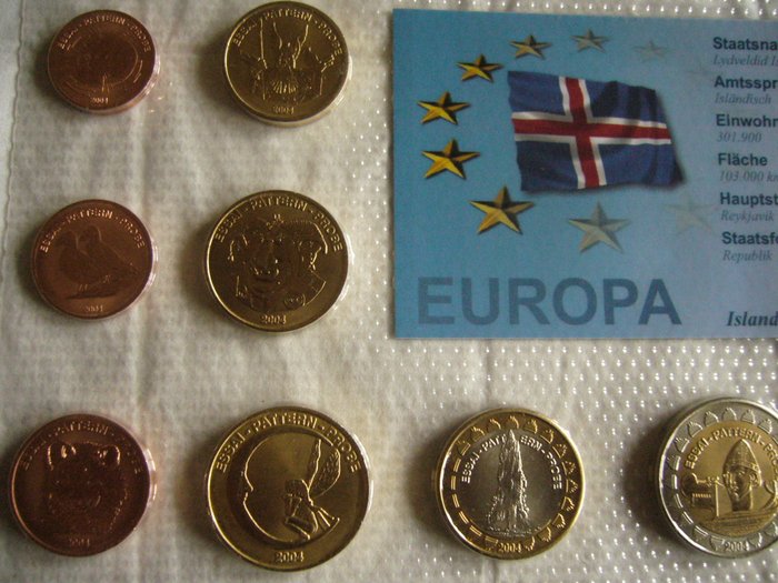 SET 8 coins EURO SPECIMEN ESSAI PROBE BI-METALLIC ISLANDS 2004