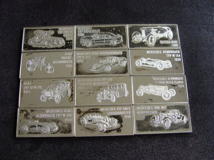 Mercedes-Benz - 12 pieces Silver bars  - 925/1000 - Sterling silver - Franklin Mint