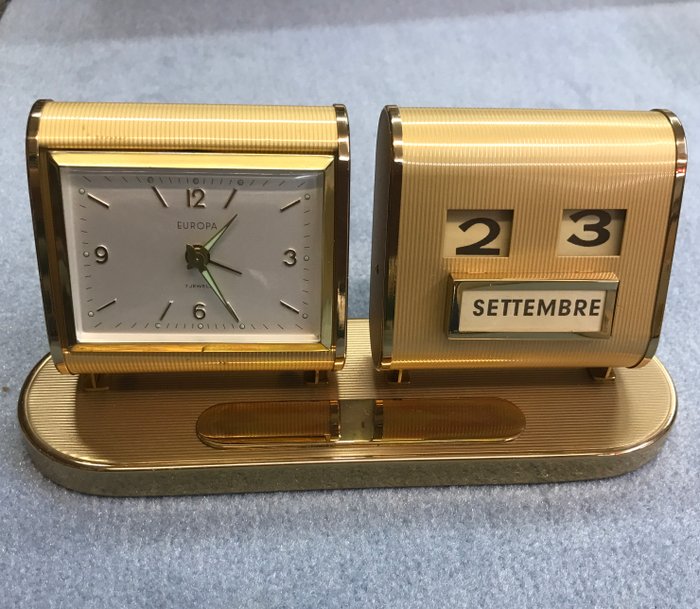 Table Clock with Calendar - "Europa," 7 jewels  - Vintage 