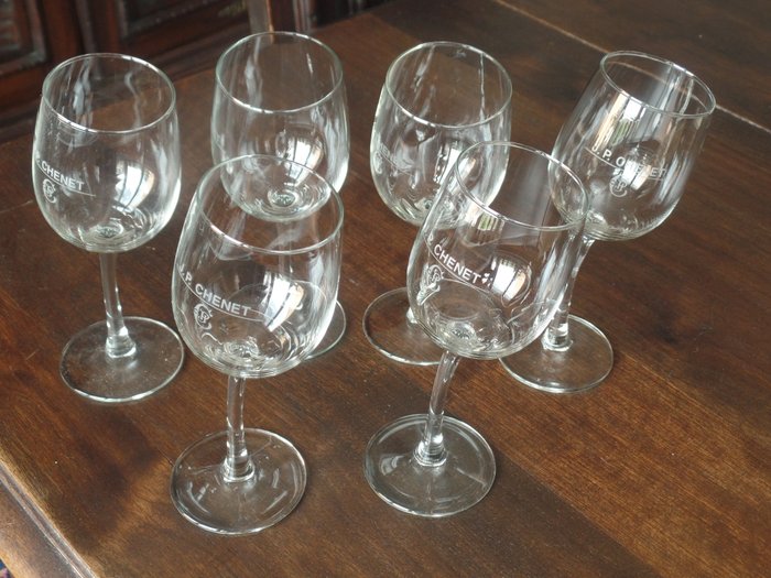 J.P. CHENET - Six rare crystal wine glasses.
