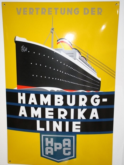 HAMBURG-AMERIKA LINIE Emailschild HAPAG 73x48cm Reisebüro deko enamel sign