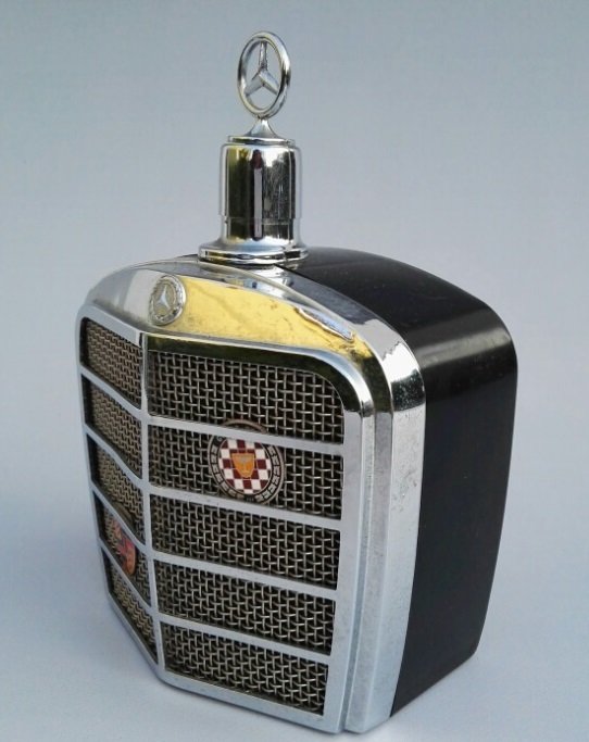 Mercedes Benz - pocket flask - liquor bottle in the shape of a Mercedes radiator