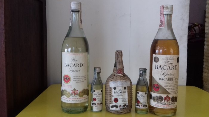 5 Old Bottles of Bacardi Rum - Bottled 1960s/70s