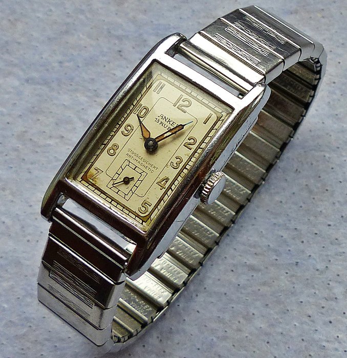 ANKER Art Deco 15 rubies -- men's wristwatch from the 1940s