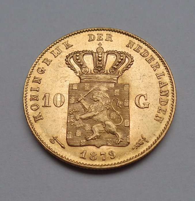 Netherlands - 10 Guilders 1879/1877 mintage, William III - Gold