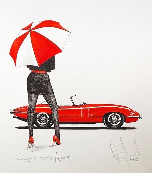 "Cougar meets Jaguar" -  Original mixed media artwork van Karel Lijbrink uit 2007