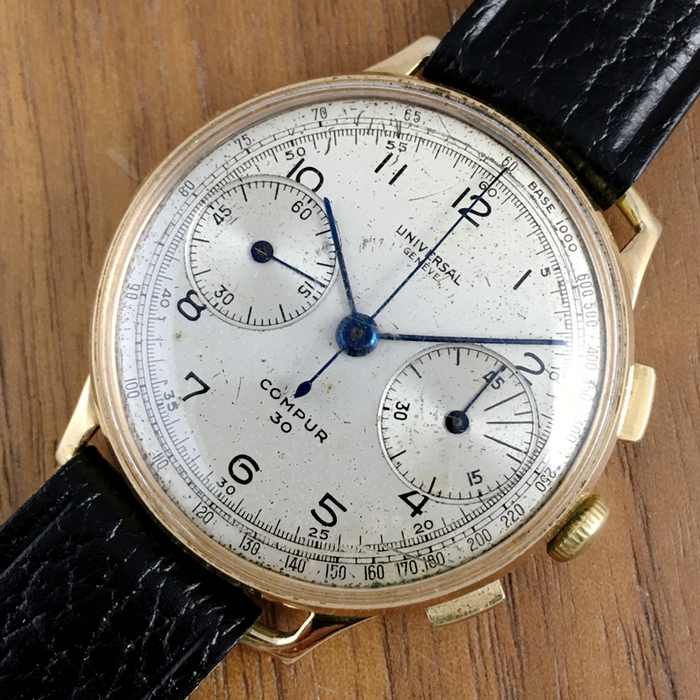 Universal Genève - Universal Genève Compur 30 Chronograph Famous Calibre 386 – Men's Vintage 18 kt  Gold, Blue Hands Watch – 1940.