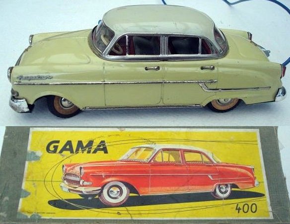 Gama, Western Germany - Length 26 cm - Tin Opel Kapitän with battery motor, 50s